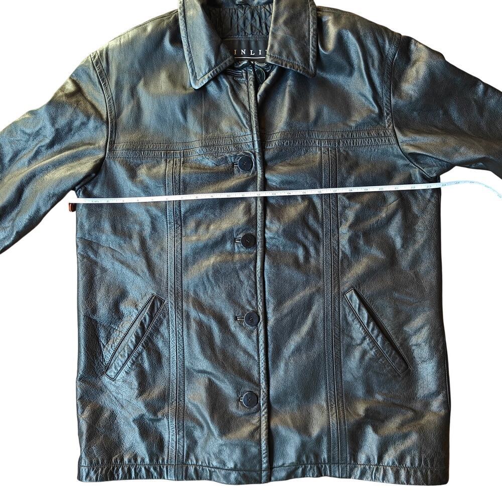 Winlit NY Genuine Leather Car Coat Black Button Front Jacket (Vintage/90s) - Picture 6 of 9